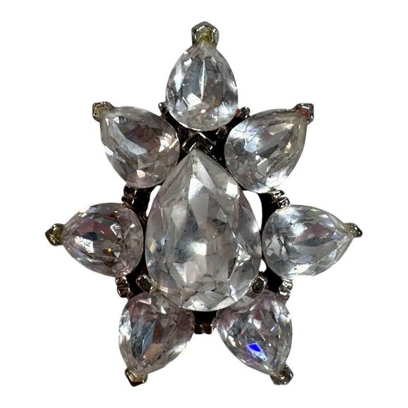Vtg Signed Hony Rhinestone Brooch Lapel Pin Set of 2 Teardrop Flower Starburst - Picture 2 of 6